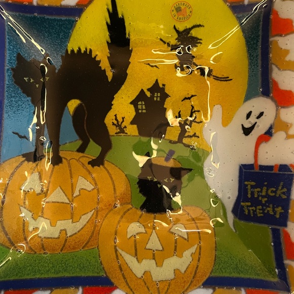 Peggy Karr Glass 12” Square In Halloween Design Serving Platter Handmade - Picture 2 of 7